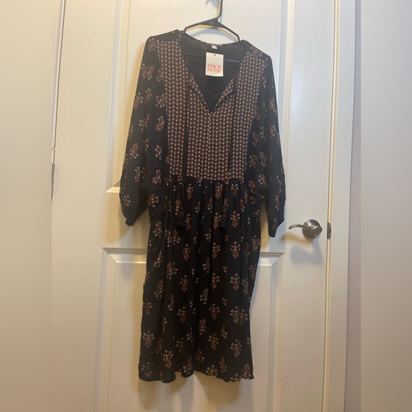 Knox Rose. NWT. Boho black printed baby doll whimsy goth dress. - Picture 1 of 10